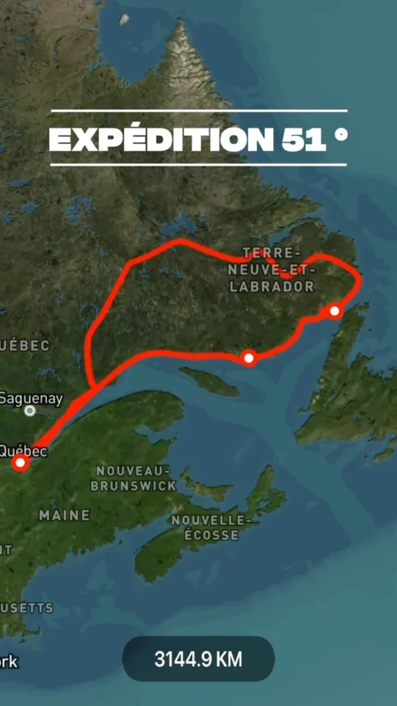 Carte du trajet de l'Expédition 51 jusqu'à Terre-Neuve-et-Labrador, 3 144,9 km